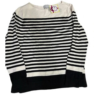 Liz Claiborne white with black stripes cotton sweater nwt Large sequins